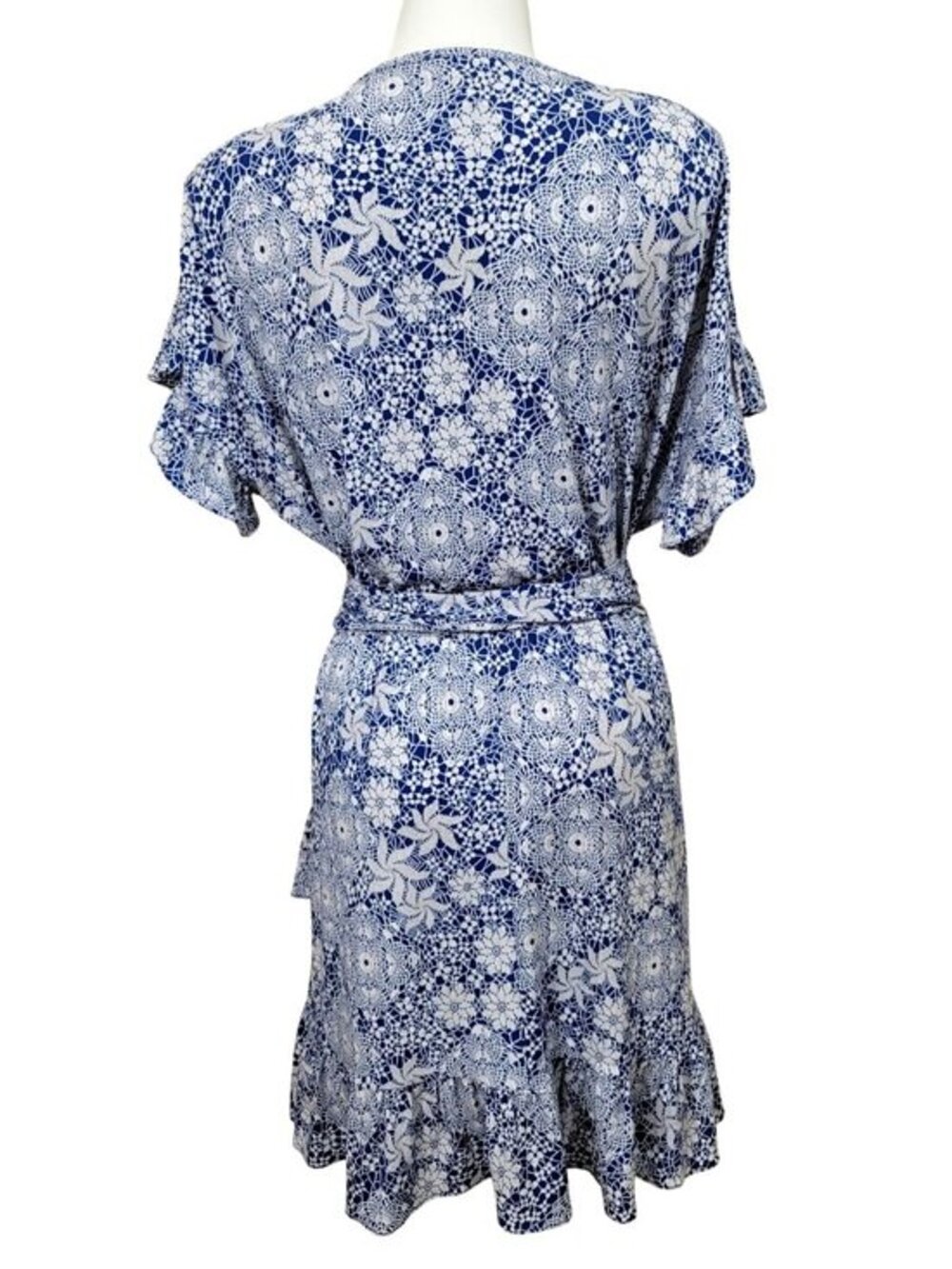 Michael Kors Blue White Print Belted Layered Ruffle Dress XXL - Picture 8 of 10